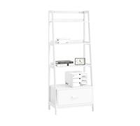 SoBuy Étagère Style échelle Étagère de Rangement Blanche, Étagère à Livres Bibliothèque avec tiroir et 4 étagères, 64 x 40 x 160 cm Blanc FRG116-W