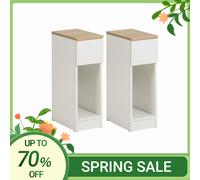 SoBuy FBT111x2 Table de chevet 2 jeux avec tiroir pour boîte lit à ressorts canapé table 2 pièces table d'appoint table de chevet étroite BLANC