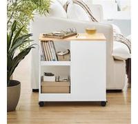 SoBuy FBT130-WN Bout de Canapé, Table d'appoint avec 2 Tiroirs, Compartiment Ouvert, Meuble de Rangement à roulettes, Chariot pour Salon, Bureau, Chambre Blanc