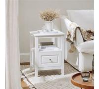 SoBuy Table de chevet FBT131-W, table d'appoint et bout de canapé, 1 tiroir, blanc