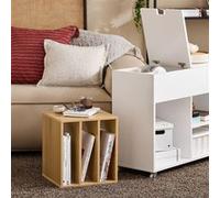 SoBuy FBT134-W Bout de Canapé en Bois, Table d'appoint Café, Table Basse Roulante, avec Porte- revues et Tiroir, Meuble de Rangement Blanc G