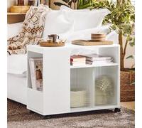 SoBuy FBT142-W Table d’Appoint, Bout de Canapé de Salon, Table à Café, Caisson de Bureau, à roulettes Blanc G