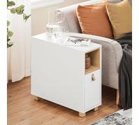 Table De Chevet - Dessus Rabattable Et Tiroir En Bas Effet Bois Blanc Blanc