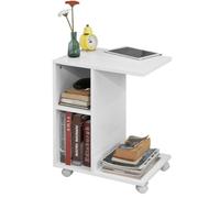 SoBuy Table d'appoint C-Fonctionnelle avec 2 étagères de Rangement & Support pour Tablette, Table Basse Moderne sur roulettes, Blanche FBT48-W