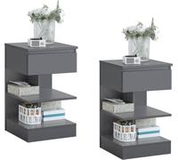SoBuy FBT49-HGx2 Table d'appoint 2 pièces Table de nuit 2 pièces Commode avec 1 tiroir et 3 étagères Gris clair LHT env : 39x65x39cm