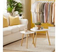 SoBuy FBT74-W Table basse par 2 avec étagères Table d'appoint Table basse Table de salon en bambou blanc/naturel