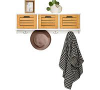 SoBuy FHK19-WN Portemanteau mural Portemanteau d'entrée Patère Étagère suspendue avec 3 paniers et 4 crochets Portemanteau naturel LHT environ : 80x25x20cm