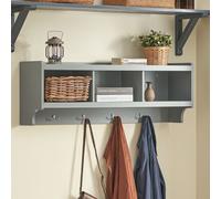 SoBuy FHK28-HG Portemanteau mural Portemanteau d'entrée Crochet à vêtements Étagère suspendue avec 4 crochets Portemanteau gris clair LHT environ : 100x35x25cm