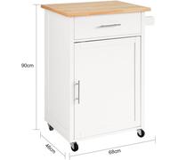 Sobuy Fkw102-Wn Desserte De Cuisine Avec Plan De Travail, Desserte Avec Porte Et Tiroir, Blanc Naturel Multicolore