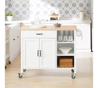 SoBuy FKW103-WN Chariot de cuisine design avec plan de travail Ilot de cuisine Armoire de cuisine Chariot de cuisine blanc naturel LHT env. : 108x89x48cm
