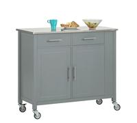 Sobuy Fkw108-Hg Desserte Roulante Chariot De Cuisine À Roulettes Buffet Multifonctionnel Avec Etagère Latérale, Portes Et Tiroirs Plateau En Acier Inox Blanc