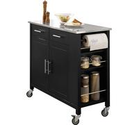 SoBuy FKW108-SCH Chariot de cuisine design avec plateau en inox Ilot de cuisine avec étagères latérales Chariot de cuisine buffet sur roulettes Chariot de cuisine chariot de service.