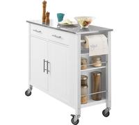 SoBuy® FKW108-W Desserte Roulante Chariot de Cuisine Meuble de Rangement à roulettes Buffet Multifonctionnel avec Etagère Latérale,