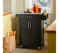 SoBuy FKW110-SCH Chariot de cuisine à roulettes Chariot de service Chariot à roulettes avec porte et tiroir Chariot à boissons pour le bureau noir LHT env. : 80x90x46cm