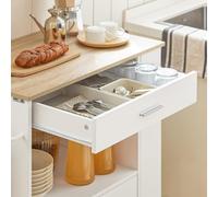 Sobuy Fkw113-Wn Desserte Roulante Chariot De Cuisine À Roulettes Avec Etagère Latérale, Portes, Tiroirs, Porte-Torchon, 75x46x83 Cm, Blanc Multicolore