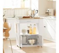 SoBuy FKW113-WN Desserte Roulante de Cuisine avec Etagère Latérale, Portes, Tiroirs, Porte-torchon, 75x46x83 cm, Blanc