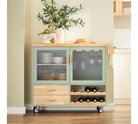 FKW114-GR Îlot Central de Cuisine Buffet avec Plateau en Bois d'Hévéa,