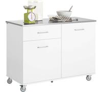 Desserte de Cuisine - SOBUY - FKW117-W - Plan de Travail INOX - Rangement Ustensiles