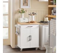 SoBuy FKW119-WN Desserte de Cuisine à roulettes avec Plan de Travail en Bois d'hévéa Blanc