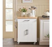 SoBuy FKW119-WN Desserte de Cuisine à roulettes avec Plan de Travail en Bois d'hévéa Blanc