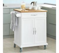 SoBuy FKW13-WN Chariot de cuisine Chariot de service avec plateau en bambou Armoire de cuisine Ilot de cuisine - bois, blanc - env. 66 x 91cm x 46cm