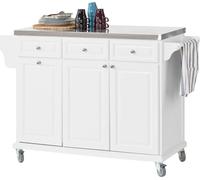 SoBuy FKW33-W Armoire de cuisine mobile Chariot de cuisine en acier inoxydable Plateau de table Pratique - Blanc