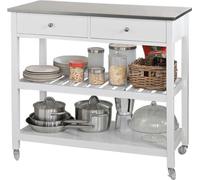 SoBuy® FKW47-W Chariot de cuisine avec plateau en acier inoxydable, chariot de service, étagère de cuisine avec 4 roues, armoire d'entrée, sideboard, table d'appoint avec 2 tiroirs