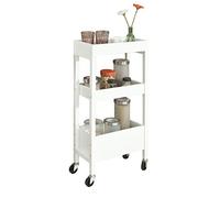 SoBuy® FKW49-W,ES Desserte de Cuisine, avec 3 étagères et 4 roulettes Blanc