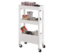 SoBuy® FKW49-W Tour de Rangement Desserte Chariot de Stockage en Bois Meuble de Rangement - 3 étagères, 4 roulettes - Blanc