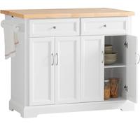 SoBuy FKW71-WN Chariot de cuisine Chariot de service Ilot de cuisine, avec plan de travail extensible, chariot de cuisine, armoire de cuisine - bois, blanc