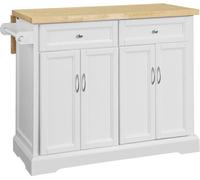 SoBuy FKW71-WN Chariot de cuisine îlot avec plan de travail extensible en bois Armoire de cuisine Chariot de service en bois blanc L x H x P environ : 115x92x46-71cm
