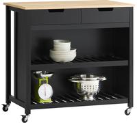SoBuy FKW74-SCH Chariot de service Ilot de cuisine Buffet de cuisine Armoire de cuisine avec 2 tiroirs et étagères Noir-Naturel