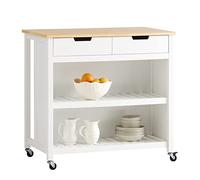 SoBuy® FKW74-WN Chariot de Rangement de Cuisine étagère de Rangement Cuisine Petit déjeuner Table de Bar Blanc et Naturel