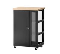 SoBuy Desserte de Cuisine à roulettes avec Placard et Étagère Latérale, Chariot de Service Rangement Compact Noir 60x40x90 cm