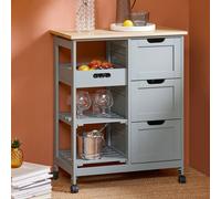 SoBuy FKW79-HG Chariot de cuisine à roulettes Chariot de service avec 2 étagères amovibles et 1 plateau Chariot d'appoint Chariot à roulettes Pour cuisine, salon Gris clair