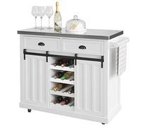 SoBuy FKW94-W Desserte de Cuisine Chariot de Service Meuble de Rangement à roulettes Buffet de Cuisine Grande Armoire de Rangement - Plans de Travail en Acier INOX