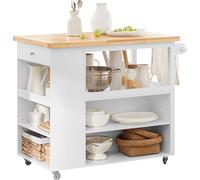 SoBuy FKW97-WN Chariot de cuisine design Ilot de cuisine avec abattant Armoire de cuisine avec étagères Sideboard sur roulettes Chariot de cuisine blanc-naturel