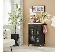 SoBuy FKW98-SCH Chariot de cuisine avec 1 porte et un tiroir Chariot de service avec plan de travail Chariot d'appoint Chariot à roulettes Noir LHT env. : 62x87x46cm