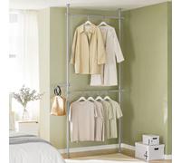 SoBuy FRG109-HG Système de penderie télescopique avec 2 barres de penderie Système de rangement de vêtements Système d'étagères Porte-manteau Gris clair