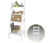 Sobuy® Frg115-W Bureau Table Étagère Murale Style Échelle De 3 Tablettes, 1 Plan De Travail Rabatable Et 1 Memo Board -Blanc Blanc