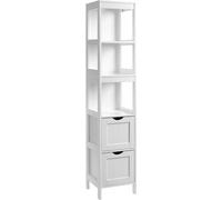 SoBuy FRG126-W Armoire de salle de bains Armoire haute Étagère de salle de bains avec coussin pour les pieds Meuble de salle de bains Armoire de salle de bains