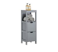 SoBuy Meuble Salle de Bain Commode - Petit Meuble Rangement avec 2 Paniers - Colonne Compacte pour Toilette en Bois, Armoire de Salle de Bain Moderne, Gris, 30x89x30 cm, FRG127-SG