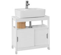 Sobuy® Frg128-W Meuble Sous-Lavabo Meuble De Salle De Bain Vasque - 1 Étage Et 2 Portes Coulissantes -Blanc Blanc