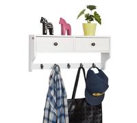 Sobuy® Frg178-W Portemanteau Étagère Murale Porte-Manteau Salle De Bain Meuble D'entrée Avec 2 Tiroirs Et 5 Crochets - Blanc Blanc