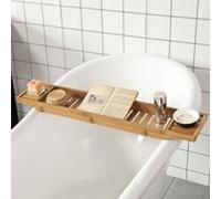 SoBuy® FRG212-N Pont de Baignoire en Bambou Porte Savon et Gel Douche Serviteur de Baignoire L80cmxP15cmxH4cm