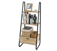 Sobuy® Frg219-N Bibliothèque Étagère Style Échelle De 3 Niveaux Et 1 Tiroir Structure En Métal ¿L44cmxp36cmxh115cm Ecru