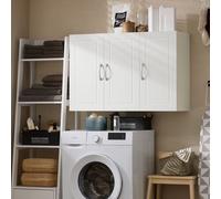SoBuy FRG231-L-W Armoire suspendue de salle de bain avec trois portes Armoire de cuisine Armoire à pharmacie Armoire murale Meuble de salle de bain blanc LHT env. 90x60x30cm