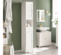 SoBuy FRG236-W Armoire haute de salle de bain Étagère de salle de bain Meuble de salle de bain avec 1 compartiment ouvert, 1 tiroir et portes, blanc LHT env. 32X170X30cm