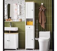 SoBuy FRG236-WN Armoire haute Étagère de salle de bains Armoire de salle de bains Meuble de salle de bains avec 1 compartiment ouvert, 1 tiroir et portes Blanc naturel LHT env. 32x170x30cm