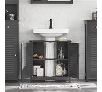 Sobuy Frg237-Ii-Dg Meuble Sous-Lavabo Meuble De Salle De Bain Vasque Housse Colonne Lavabo - 2 Portes Et 2 Étages À L?Intérieur -Gris Gris